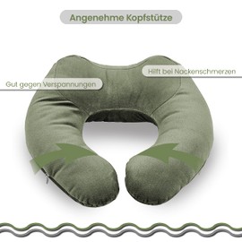 Carcharodon Neck Pillow with Hood - Neck Pillow Hoodie - Extremely Cosy Travel Pillow with Darkening Effect - for Adults and Children (Olive Green)