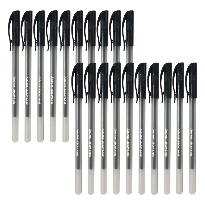SAINO Softek Ballpoint Pens, BLACK, Fine Point (0.7mm), Pack of