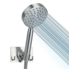 All Metal Handheld Shower Head with Wall Mount Holder,6 ft. Extra Long Hose and High Pressure Hand Head Shower head with Adhesive & Drilling Screws Installation Methods Showerhead Holder