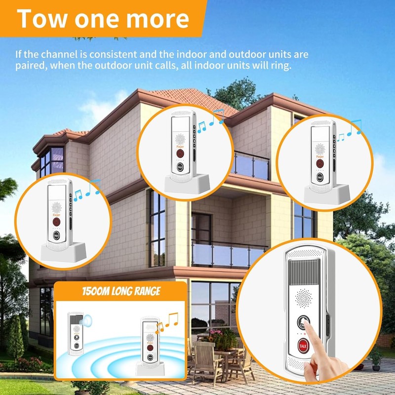 PANDAAR Wireless Doorbell for Home, intercom system with 4900ft Range,