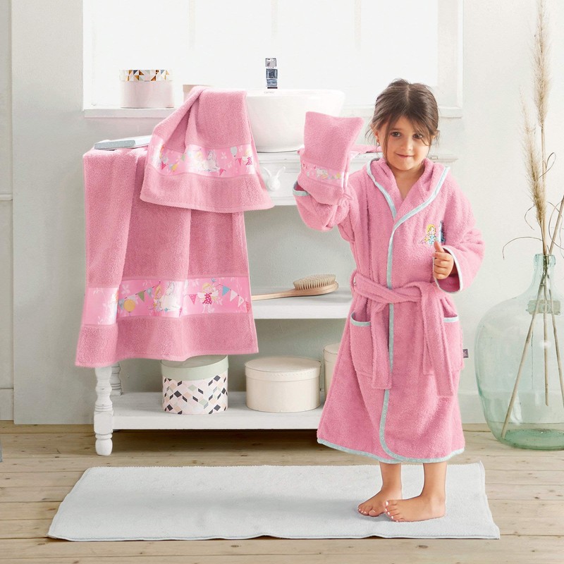Erwin Müller Children's Dressing Gown with Hood Terry Cloth Pink