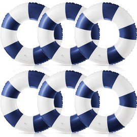 Arrowbash Jumbo Inflatable Pool Float 47.24 Inch Floaties Pool Tubes Classic Striped Pool Rings for Teens Adult Inflatable Inner Tube for Swimming Pool Beach (6 Pcs)