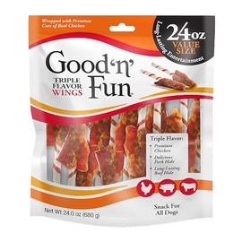 GOOD 'N' FUN Triple Flavor Wings, 24 Ounces, Rawhide Snack for All Dogs Made with Real Chicken, Pork Hide and Beef Hide