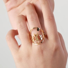 LLYANZ Stainless Steel Three Cats in the Moonlight Can Open Adjust Ring Hollow Cute Cat Rings (steel)