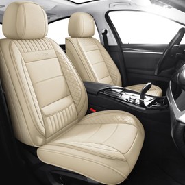 Chezope Front Pair Set Leather Car Seat Covers-Waterproof Durable Automotive Protection Seat Cover Universal Fit for Most Cars, SUVs, Sedans & Trucks (Front Pair A-Beige)