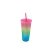 LINDACA 24oz/710ml Double Wall Gradient Colour Reusable Plastic Cup with