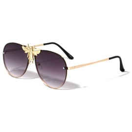 Dweebzilla 3D Killer Bee Luxury Hip Hop Pilot Aviator Sunglasses Floating Lenses (Gold & Black Frame, Black Gradient Lenses) AV-1709 One Size Fits Most