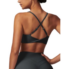 ABOCIW Sports Bras for Women Twist Back Low Impact Fitness Yoga Bra V Neck Wireless Gym Workout Bra Padded Crop Top Dark Gray X-Large