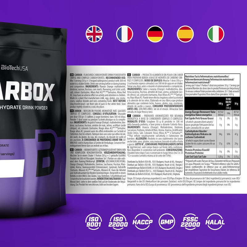 BioTechUSA Carbox Carbohydrate Complex Energy Increase Before, During and After