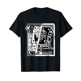 Mademark x SpongeBob SquarePants - SpongeBob Black and White Happy and Sad Artline Greyscale T-Shirt