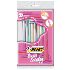 BIC, Rastrillo para Mujer, Rasurador de Doble hoja, Twin Lady, para Piel Normal, 12 Piezas