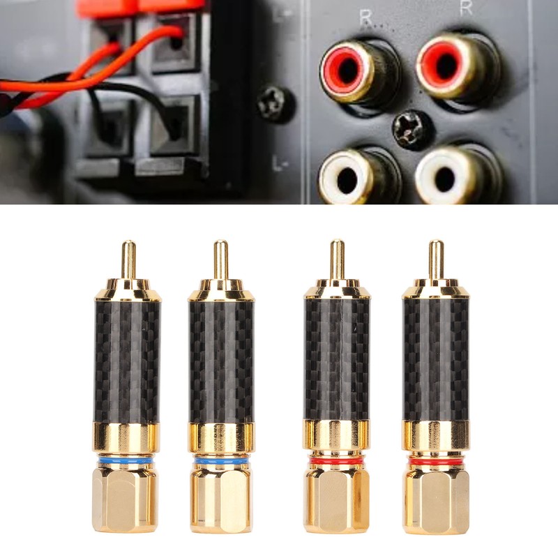4Pcs RCA Sound Plug Carbon Fiber Gold Plated Oxidation Resistance