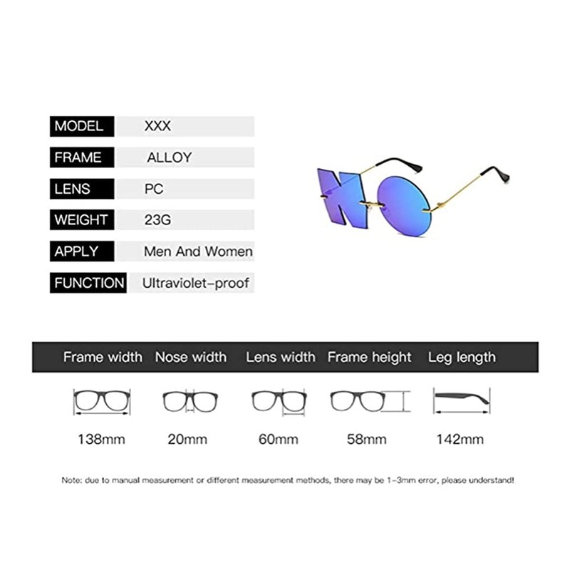 ENTHYI Letter NO Party Rimless Irregular Design Sunglasses For Men/Women