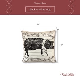 VIRAH BELLA Throw Pillow Black and White Hog - Pack of Two 18" x 18" Decorative Accent Pillows - Lodge & Farmhouse Couch Décor