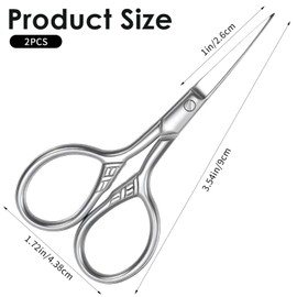 2 Pcs Small Precision Scissors Small Facial Hair Scissors Stainless Steel Multi-Purpose Vintage Beauty Grooming Kit Straight Tip Snips for Eyebrow Eyelash Beard Moustache with PU Sheath