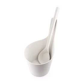 Rento - Saunakübel mit Schöpfkelle, Saunakelle, Aufgusskelle - Farbe: Weiß, Silber - Bambusfaser - 2 teiliges Set