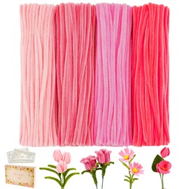 LansinLife 400pcs Pink Pipe Cleaners Bulk, 4 Color 7MM Thick Fluffy Chenille Stems for Crafts & Arts, Vivid Pipe Cleaners for DIY Animals, Flowers, Party Decoration with 1Pcs Storage Bag (Pink)