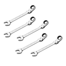 Jetech 19mm Flexible Head Gear Wrench, Grade Flex Ratcheting Spanner Made with Forged, Heat-Treated Cr-V Alloy Steel, Full Polished 12 Point Flex-Head Ratchet Combination Wrench, Metric-5PACK