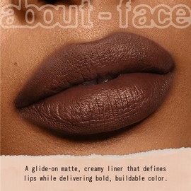 about-face Matte Fix Lip Pencil Smoked – Long-Wear, Creamy Matte Lip Liner with Hyaluronic Acid & Vitamins C & E – Vegan, Cruelty-Free, Clean Beauty – 0.042 oz (Plum Brown)