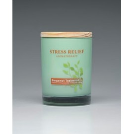 Scentsational Stress Relief Aromatherapy Candle, Bergamot Teakwood, 11 oz, Wooden Lid, 55-60 Hour Burn Time Poured in The USA