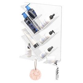 AITEE Acrylic Shower Caddy Organizer for Bathroom, Clear Shampoo Holder Organizer Shelf Wall Mounted, No Drilling and Rustproof, Sturdy and Durable