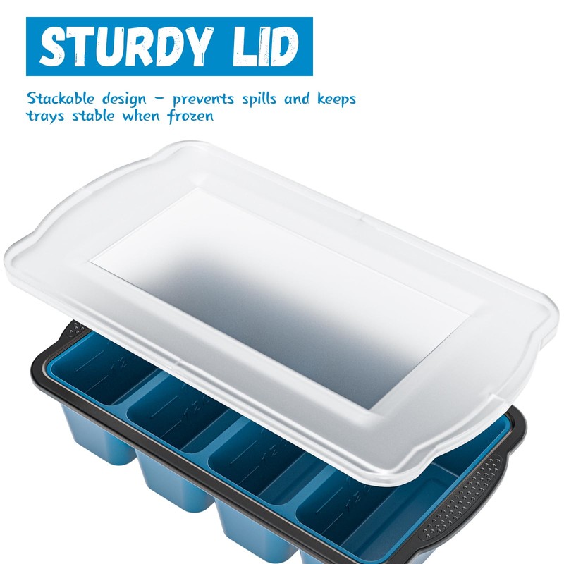 GORCI Silicone Freezer Tray With Lid, 8 Large 1 Cup