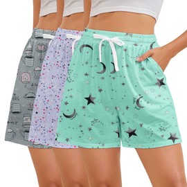 3 Pack Pajama Shorts Women Casual Elastic Waist Comfy Printed Sleep Lounge Shorts for Women PJ Bottoms Set5 L