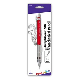 Pentel Arts GraphGear 300 Mechanical Pencil, (0.9mm) Thick line, 1-Pack, Red Barrel