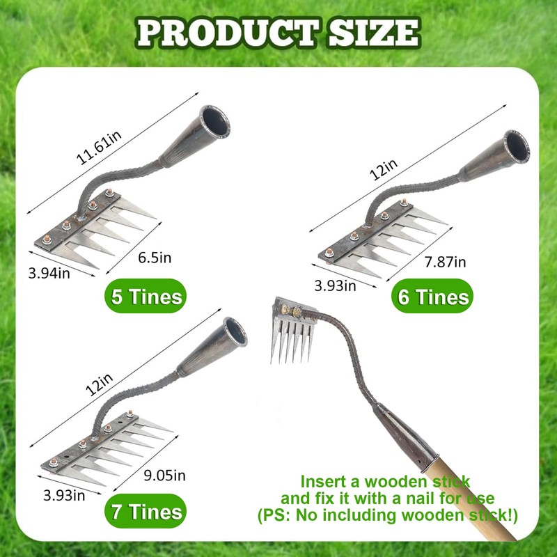 Garden Weeding Rake, Upgraded Detachable Weeder Puller Tool, Manganese Steel