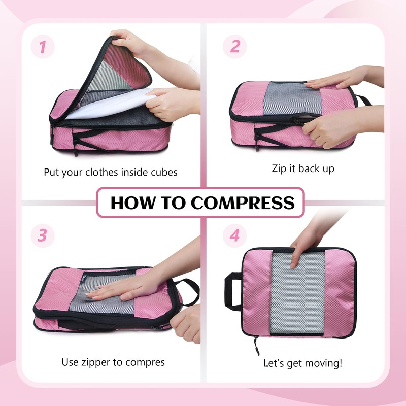 Compression Packing Cubes for Travel Organizer Boxes, Compressible Luggage Cubes