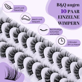 B&Q P02 False Eyelashes, Cat Eye Eyelash Extensions, Fluffy Cluster Lashes, Egg Eyelashes, Wispy, DIY Lash Extension, Natural, 10 Pairs