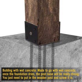 LADECH Fence Post Holder Ground Spike Use for Concrete Deck - Post Base Anchor Metal Black Powder Coated 4 Inches x 4 Inches (Inner Dia 3.5x3.5) 4 Pack