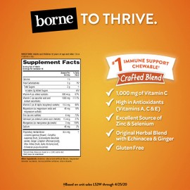 Airborne Vitamin C 1000mg (per serving) - Citrus Chewable Tablets (64 count in a box), Gluten-Free Immune Support Supplement With Vitamins A C E, ZINC, Selenium, Echinacea, Ginger, Antioxidants