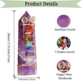 XIANNVXI 2.7 Inch Amethyst Stone Crystals Tower Natural Stone Rod with Wire Wrapped Chakra Gemstones Column Crystal Tips Hexagonal Point Yoga Energy Stone 6.5-7 cm 1 Piece