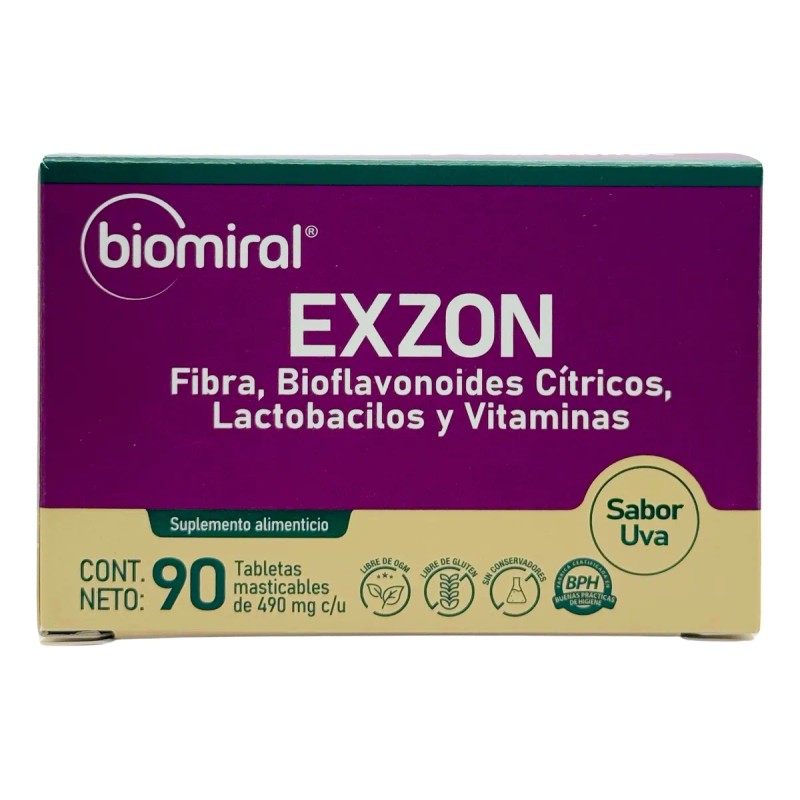 Exzon 90 Tabletas Masticalbles Biomiral Sabor Uva Uva