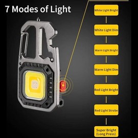 Cob Keychain Work Rechargeable Flashlight 7 Modes for car Truck,4 in1 Screwdrivers 7in1 Wrench 1bottle Opener 1window-Breaking hamme for Camping, Fishing, Repair Walking Emergency 500 Lumen
