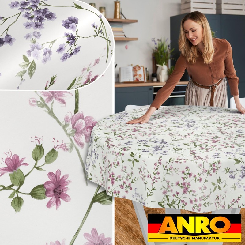 ANRO Oilcloth Tablecloth Oilcloth Tablecloth Washable Garden Tablecloth Flowers Round