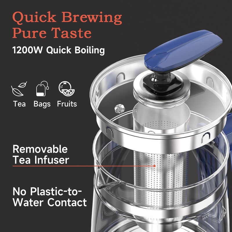 ICOOKPOT Hot Glass Electric Kettle with Tea Infuser and Temp