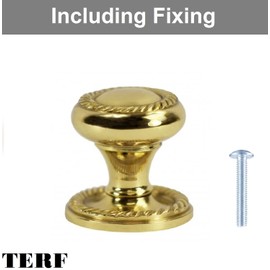 TERF® 30mm Traditional Georgian Polished Brass Cabinet Door Knobs 30mm Chest Drawer Cupboard Kitchen Wardrobe Door Pull Handle Knobs with Fixing Screw for Use Home and Office - Pack of 4