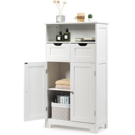 GLACER Multifunctional Floor Cabinet, Bathroom Cabinet with Removable Drawers and Adjustable Shelf for Bathroom, Living Room, Kitchen or Entryway, 24 x 12 x 43 inches (White)