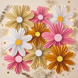 12 Pcs Flower Paper Fans Sunflower Decors, Multicolour, Hippie