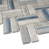 TREGLG-09 Recycle Glass Wooden Look Blue Herringbone Mosaic Tile Backsplash