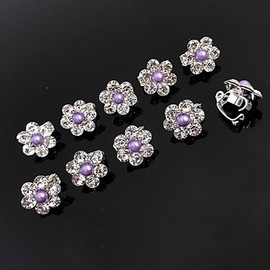 20 Pcs Mini Rhinestone Flower Hair Clips Small Pearl Hair Pins Small Decorative Hair Clips Wedding Hair Barrettes Bling Flower Bridal Hair Accessories for Girls Women Purple