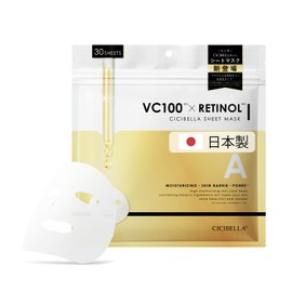 Cicibella Sheet Mask vc100 Large Capacity Retinol Vitamin C Face Pack Made in Japan Pack Dry Skin Sensitive Pore Moisturizing Pack Skin Care Shishivera 30 Sheets 12.2 fl oz (360 ml) Moisturizing