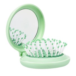 Arthaxi Mini Hair Brush with Mirror for Travel and Purse, Compact Pocket-Size Round Brush and Mirror Combo Gift for Women, Vibrant Green