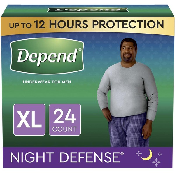 Depend Night Defense Adult Incontinence Underwear for Men, Overnight, Disposable, X-Large, 24 Count (2 Packs of 12) (Packaging May Vary)