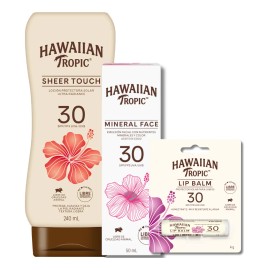 Hawaiian Tropic Pack Sheer Touch 240ml Mineral Face 50ml Lip Balm Regalo