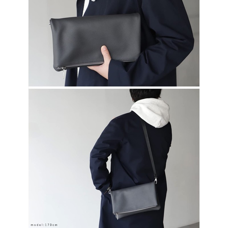 VITAFELICE vinb-20c50n Men's Genuine Cowhide Leather Clutch Bag, 2-Way, gray