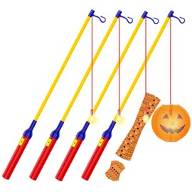 JSRHEEM 4 Electric Lantern Sticks 40 cm for St. Martin, Lantern Rod LED, Saint Martin Lantern Children Electric Rod for Lantern Parades (Red 4)