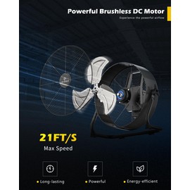 Airvention 15600mAh Rechargeable Battery Operated Floor Fan, 16 inch Yellow Industrial High Velocity Drum Fan, Shop Fan for Camping Gym Garage Outdoor Indoor, AI-F601Y